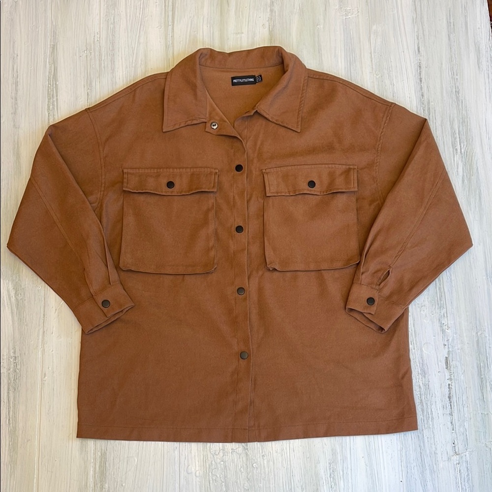 💚5 for 25 PrettyLittleThing Brown Oversize Fit Button-Up Shirt Jacket Sz S
